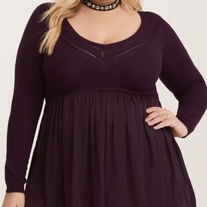 Torrid Knit & Challis Babydoll Sweater
